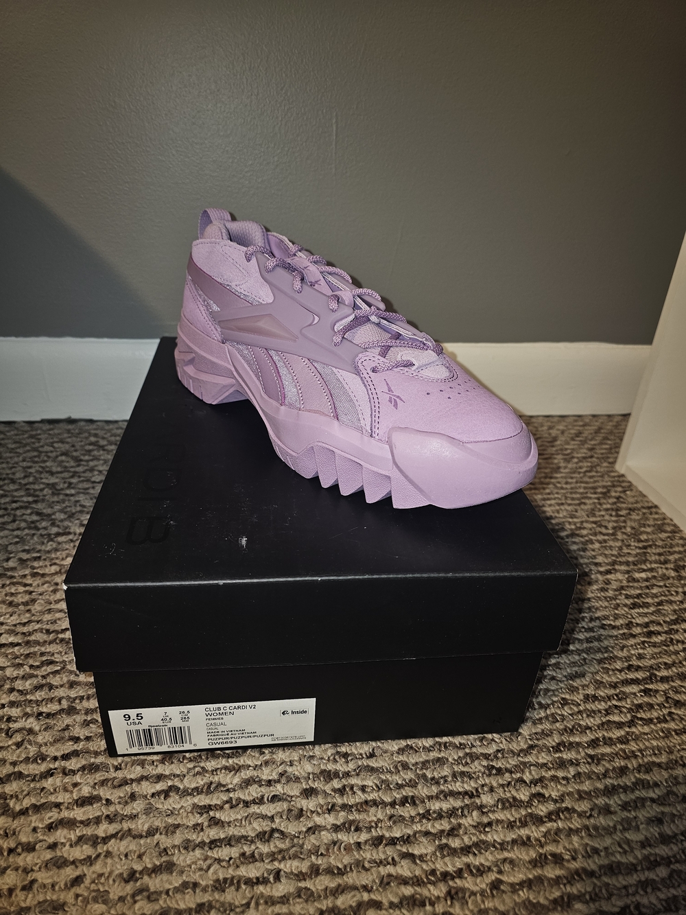 Reebok Women's "Cardi B" Classic Leather Double Cascade Sneaker in Lavender